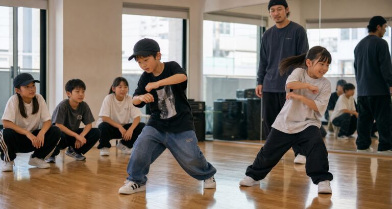 ヒップホップスタジオで遊びとレッスンの感覚を切り替える子どもダンサー