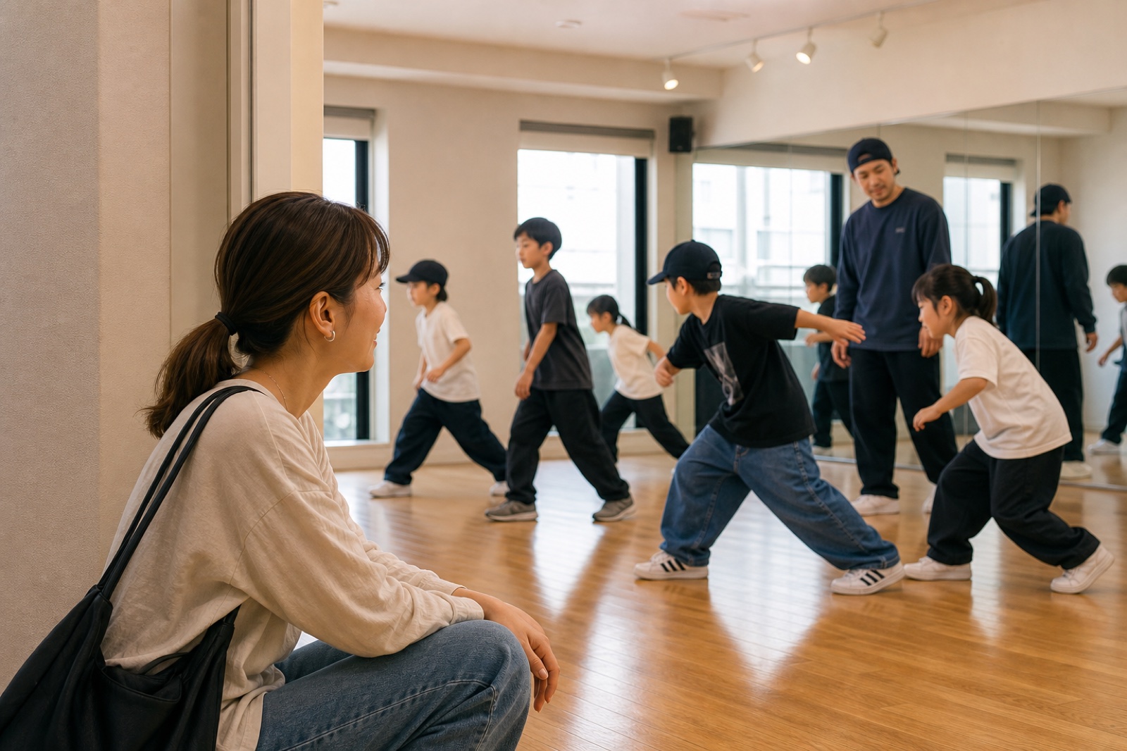 保護者が子どもの今日の変化を見守るヒップホップスタジオ