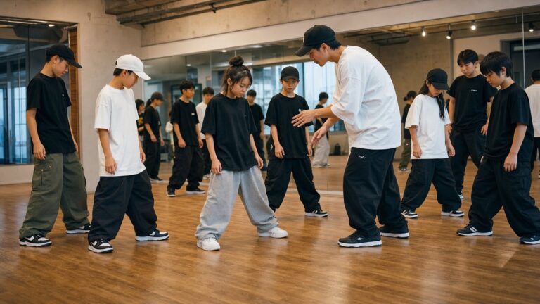 ヒップホップのダンススタジオで当たり前の土台を練習する子どもたち