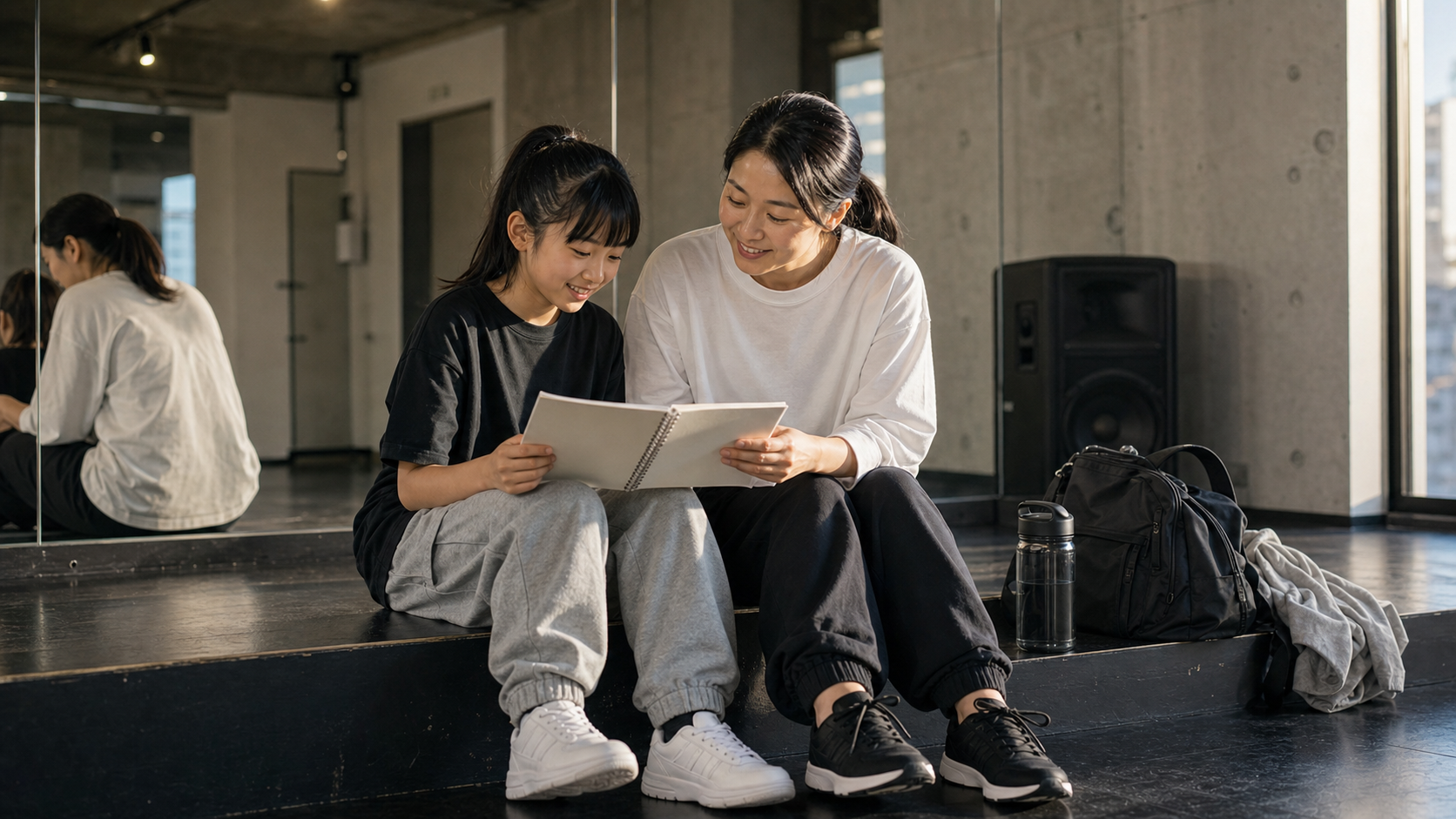 レッスン後に親子で今日の学びを振り返る様子