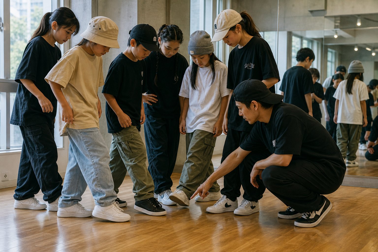 ステップの共通点に気づいて踊りがつながる子どもたち
