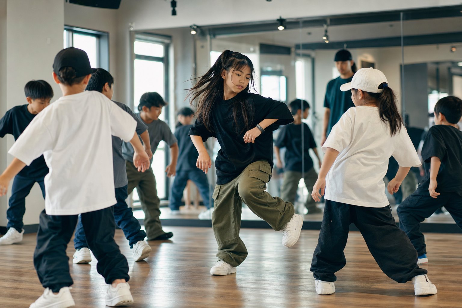 ヒップホップのスタジオで子どもが自分の見せ方を探して踊る様子