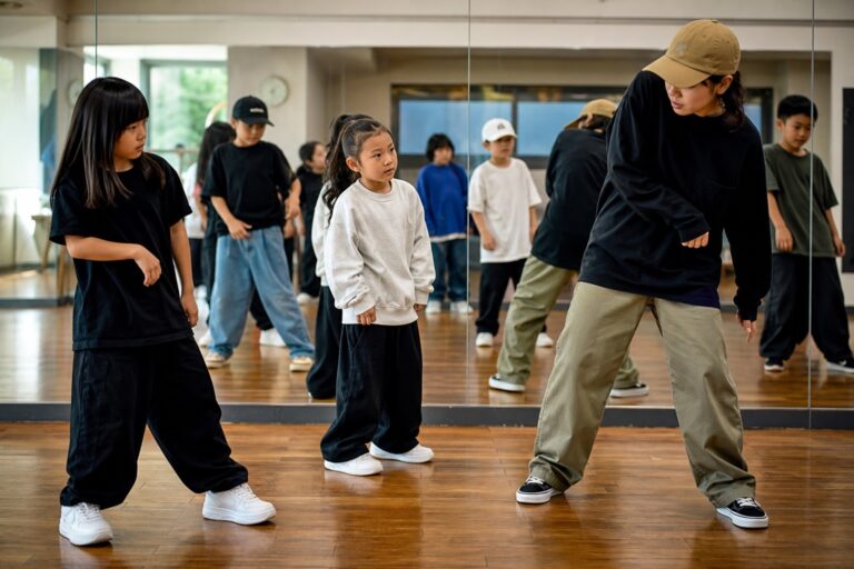 上手い人の立ち方を見て学ぶ子どもダンサー
