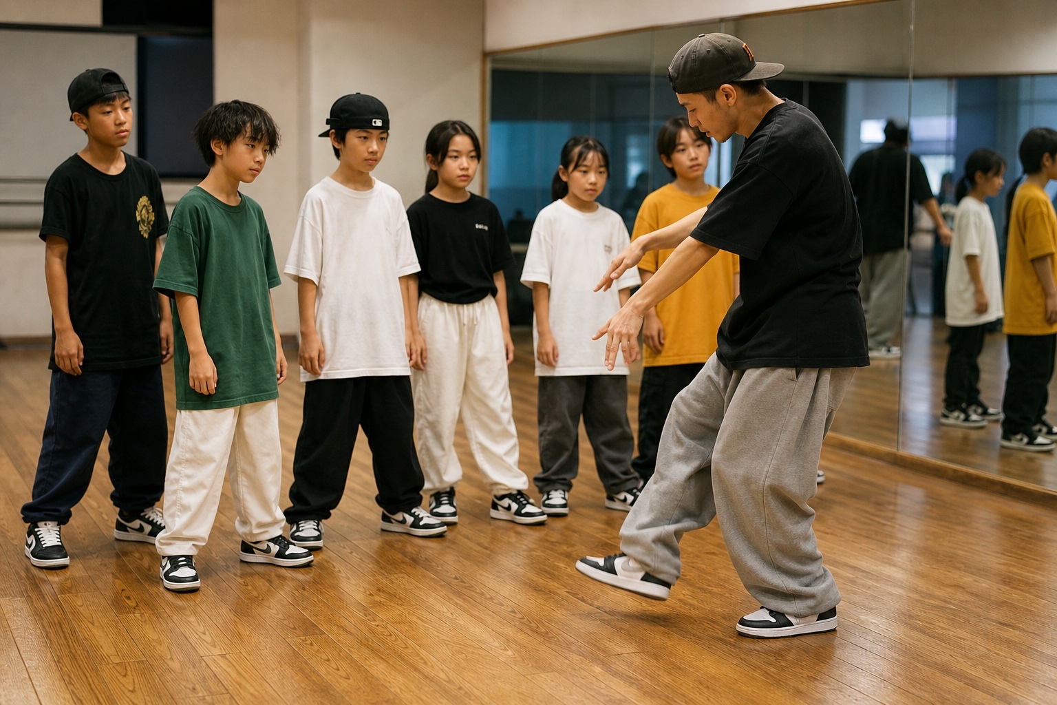 上手い人の動きを見て学ぶ子どものヒップホップレッスン