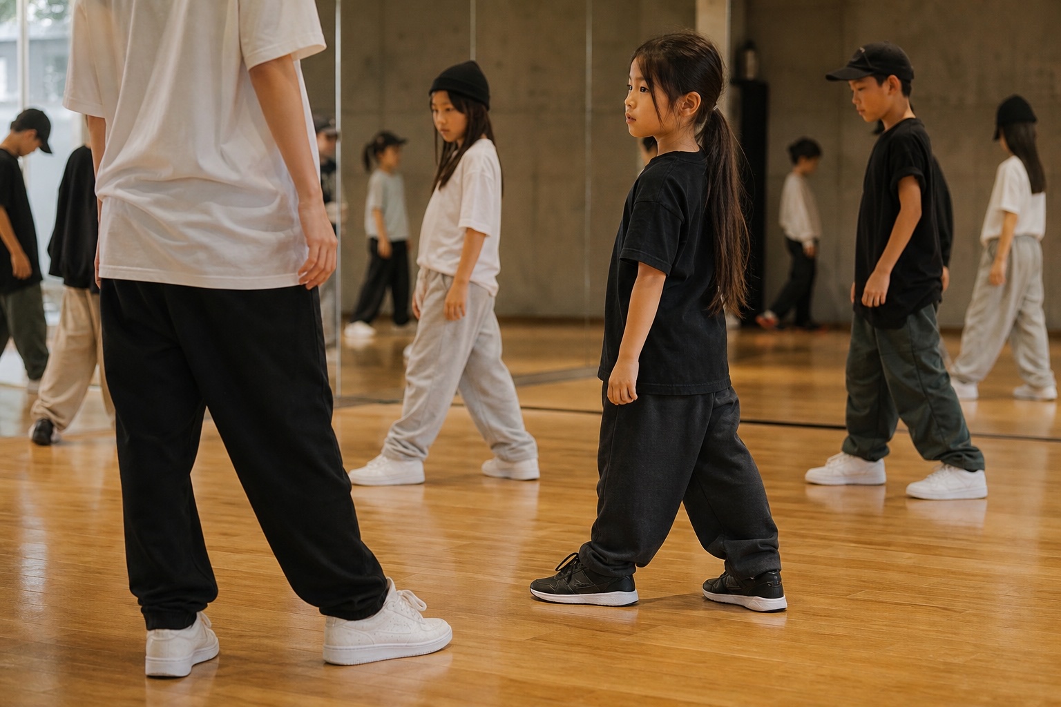 先生と同じ足の形から動きを始める子どもダンサー