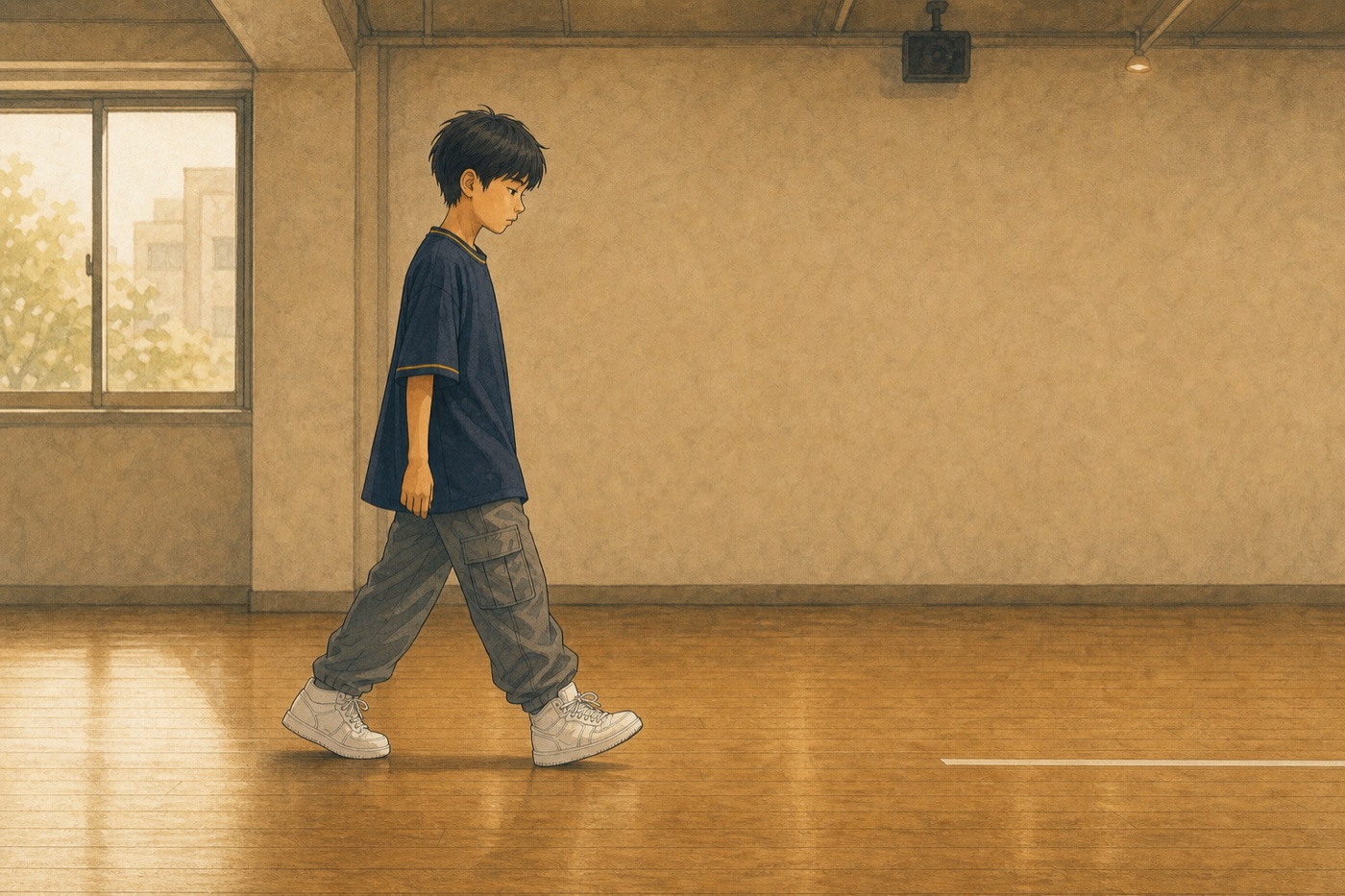 自然な呼吸のまま先攻の位置へ歩く子どもを描いたイラスト