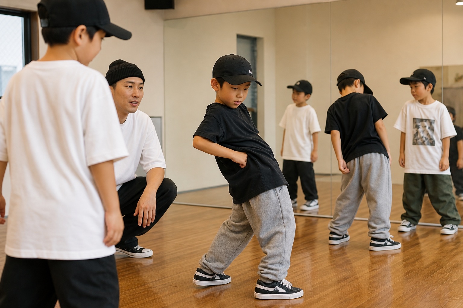 背中の動きを意識して練習する子どもダンサー