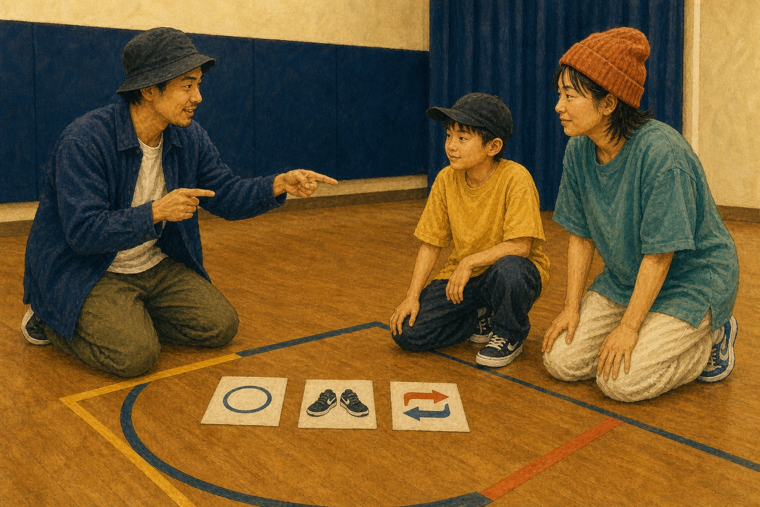 対戦前に二人が同じルールカードを確認する親子バトル
