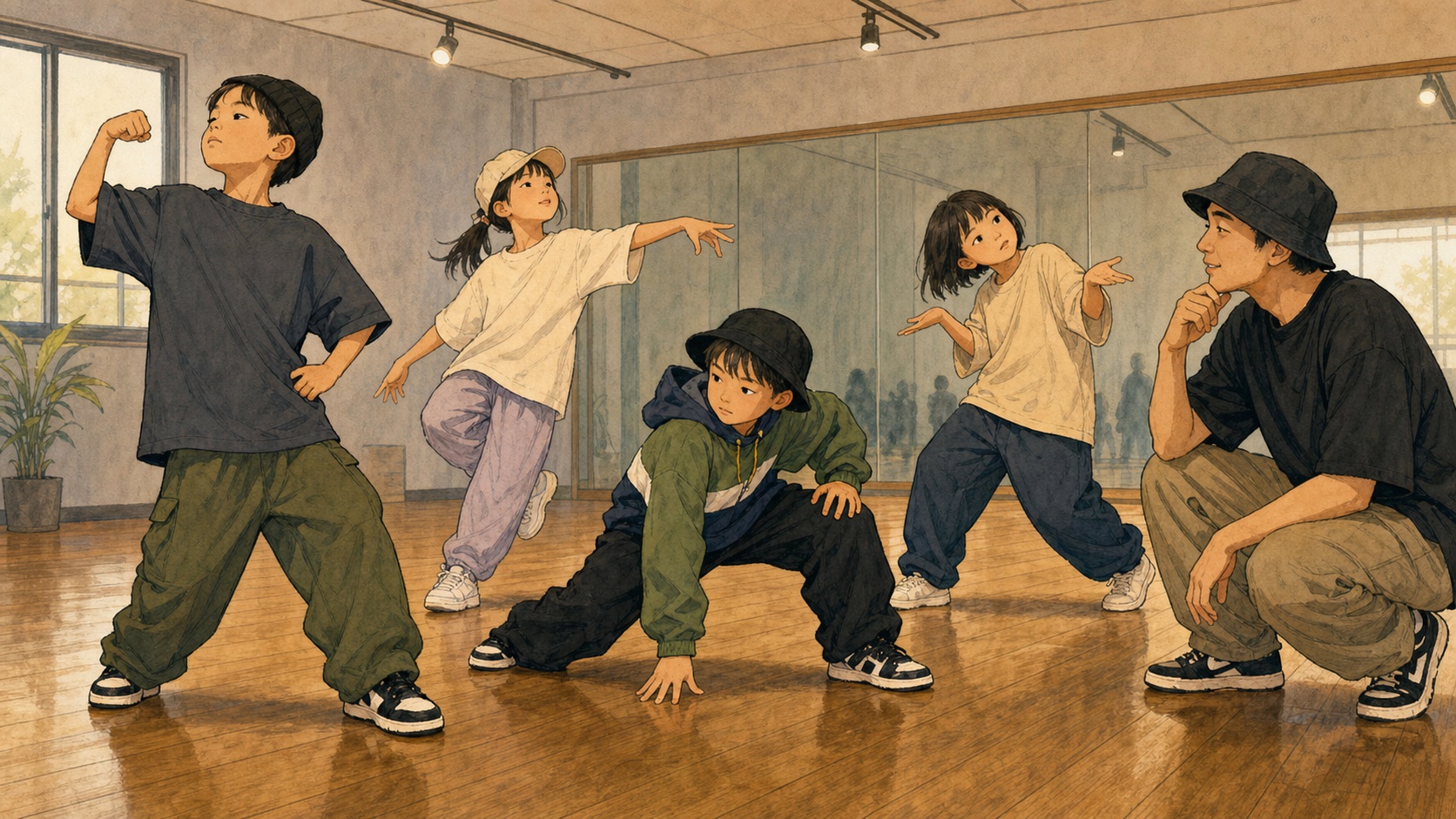 強そう軽そうぼやっとしているなど感じ方を増やす練習を描いたキッズダンスのイラスト