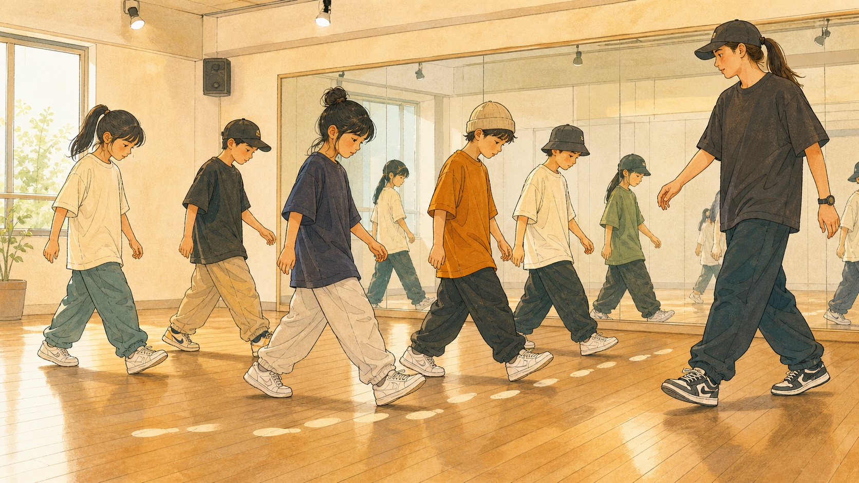 歩くことも足裏の練習になることを描いたキッズダンスのイラスト