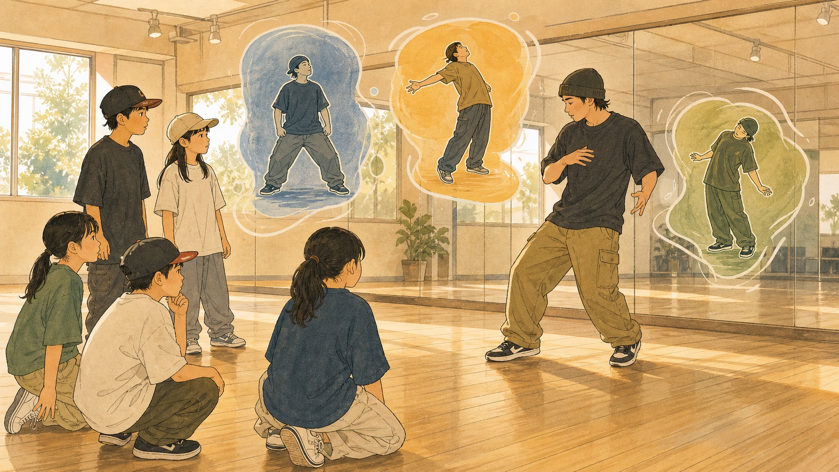 立ち方から受ける印象と表現の変化を描いたキッズダンスのイラスト