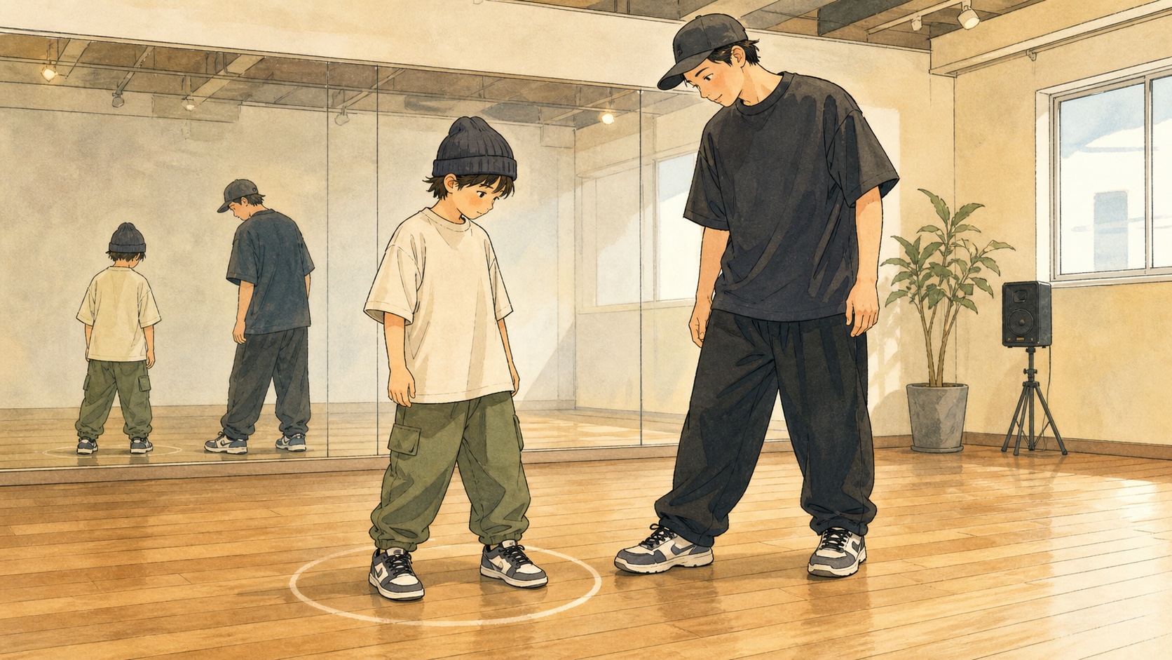 自分のゼロに戻る足元の感覚を描いたキッズダンスのイラスト