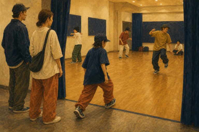 年齢の違うダンサーが集まる本気の場へ一歩入る子供